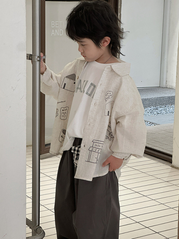 Cămașă-jachetă pentru copii, Lyocell 47%, mâneci lungi, guler rever, model animal