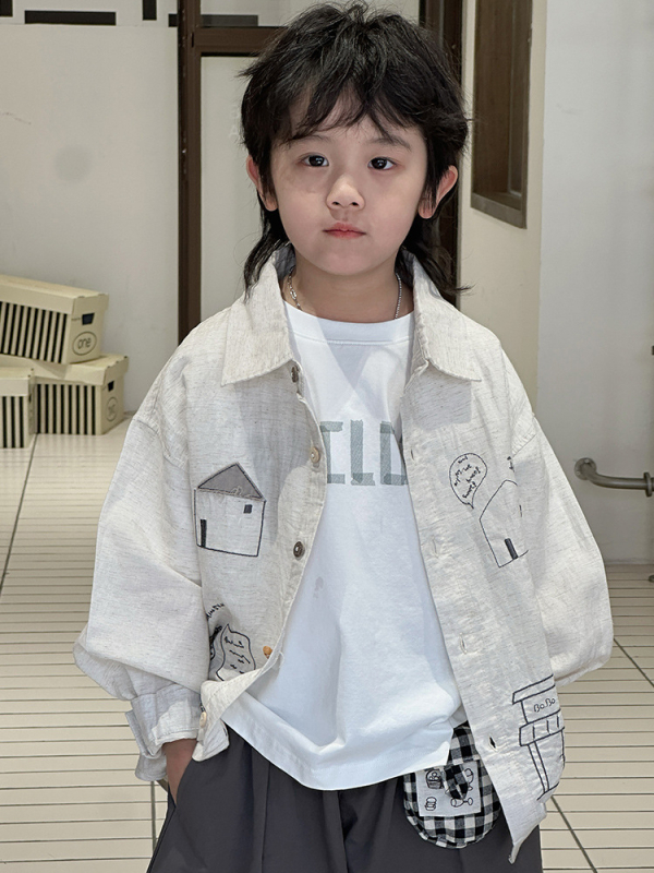 Cămașă-jachetă pentru copii, Lyocell 47%, mâneci lungi, guler rever, model animal