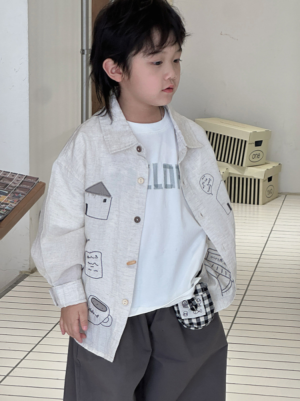 Cămașă-jachetă pentru copii, Lyocell 47%, mâneci lungi, guler rever, model animal