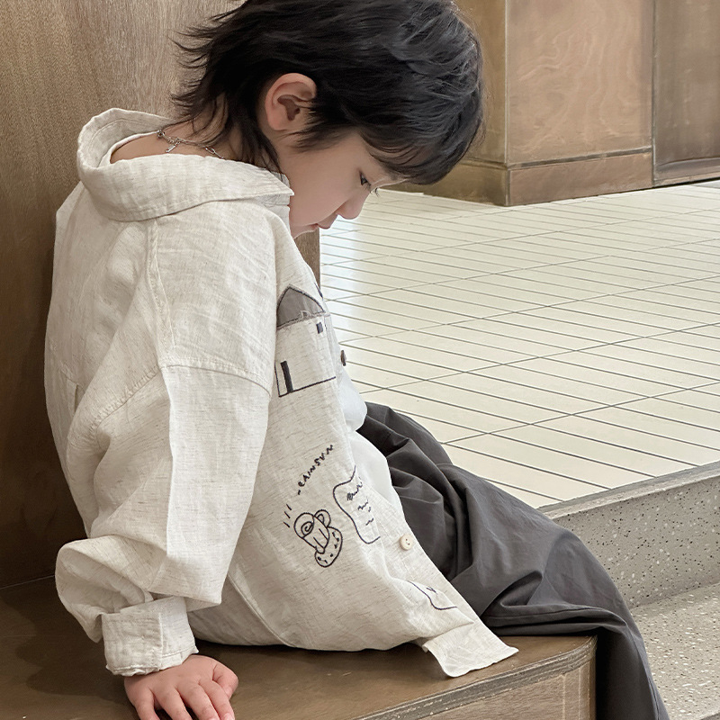 Cămașă-jachetă pentru copii, Lyocell 47%, mâneci lungi, guler rever, model animal