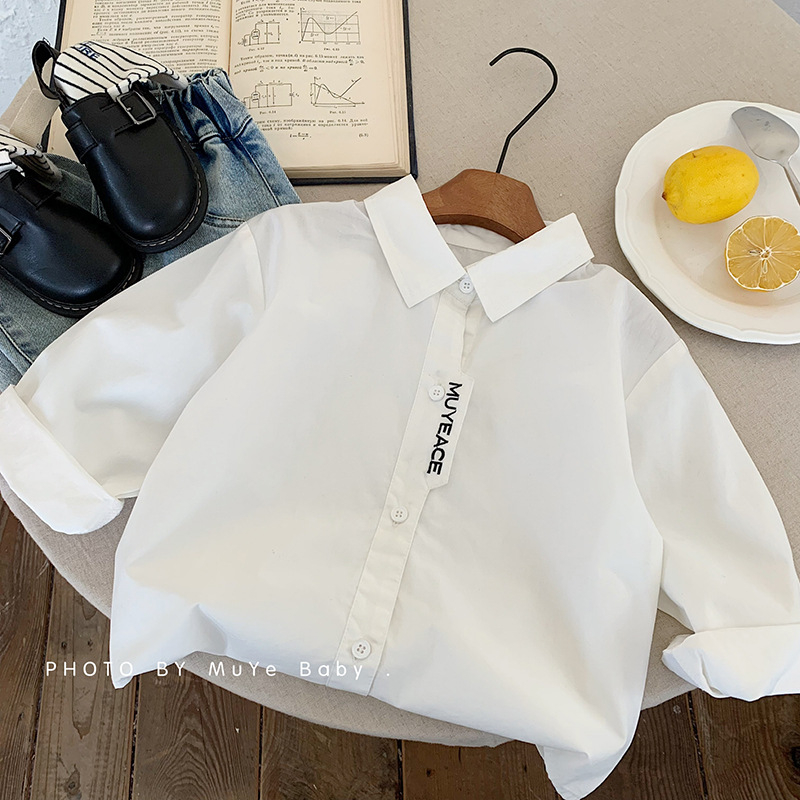 Cămașă pentru copii în stil coreean, pentru toamnă, mâneci lungi, 100% bumbac, potrivită pentru vârsta 3–8 ani