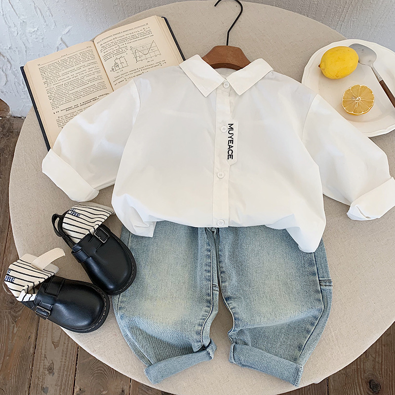 Cămașă pentru copii în stil coreean, pentru toamnă, mâneci lungi, 100% bumbac, potrivită pentru vârsta 3–8 ani