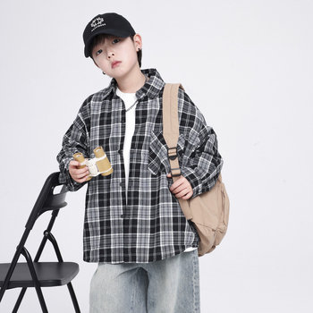 Cămașă pentru copii, stil coreean, carouri, din bumbac, mâneci lungi, pentru primăvară și toamnă