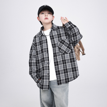 Cămașă pentru copii, stil coreean, carouri, din bumbac, mâneci lungi, pentru primăvară și toamnă