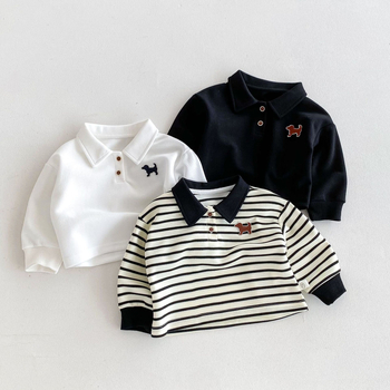 Unisex dječja polo majica, prugasta, dugi rukav, polo ovratnik, korejski stil, pamuk, mekana tekstura, za uzrast 3-8 godina, proljeće i jesen