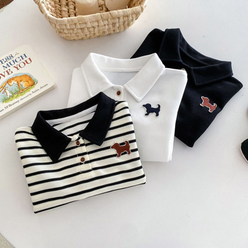 Unisex dječja polo majica, prugasta, dugi rukav, polo ovratnik, korejski stil, pamuk, mekana tekstura, za uzrast 3-8 godina, proljeće i jesen
