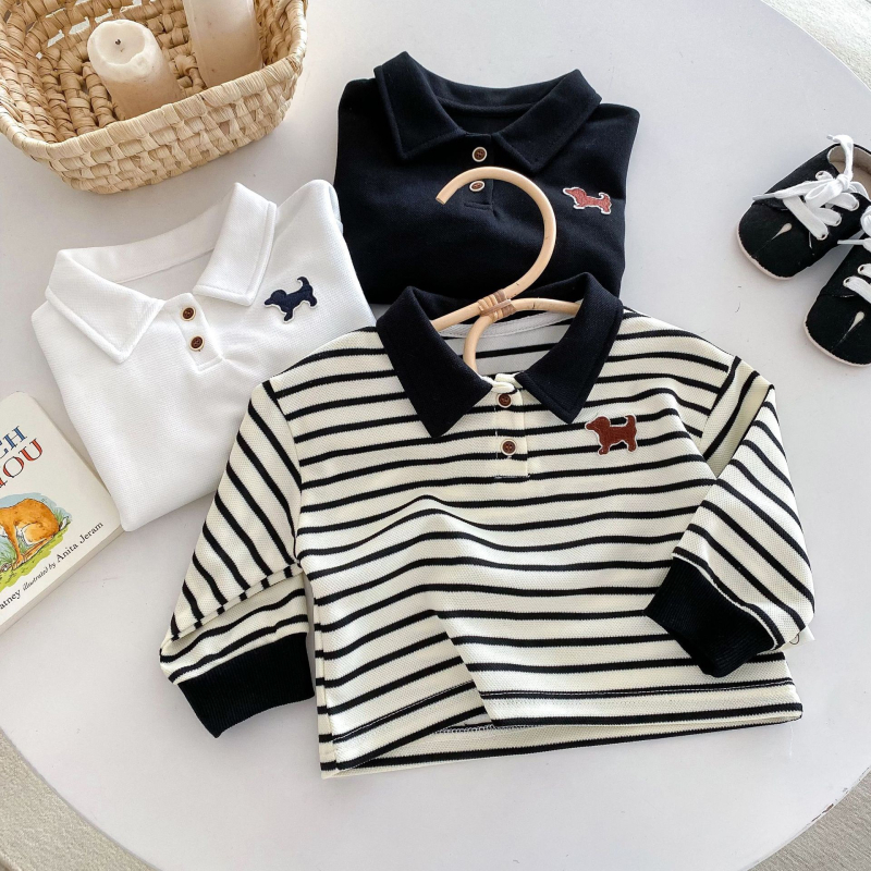 Unisex dječja polo majica, prugasta, dugi rukav, polo ovratnik, korejski stil, pamuk, mekana tekstura, za uzrast 3-8 godina, proljeće i jesen