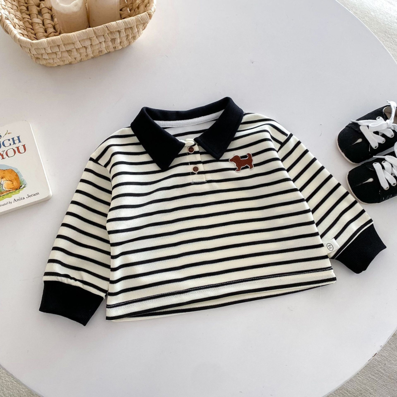 Unisex dječja polo majica, prugasta, dugi rukav, polo ovratnik, korejski stil, pamuk, mekana tekstura, za uzrast 3-8 godina, proljeće i jesen