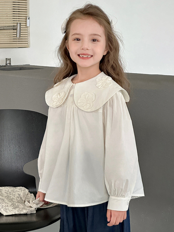 Tüdrukutele sobiv 100% puuvillane pluus, pikkade varrukatega, lape krae, kevad 2025, alates 8-aastastest