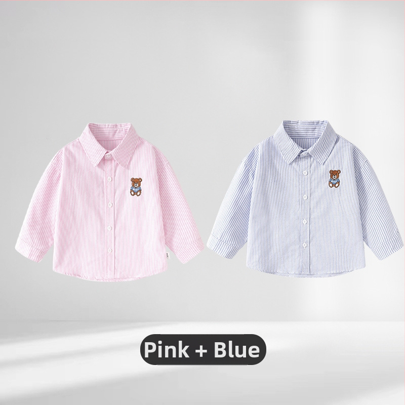 Dječja pamučna košulja s dugim rukavima, pruge, rever ovratnik, unisex