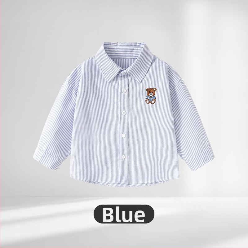 Dječja pamučna košulja s dugim rukavima, pruge, rever ovratnik, unisex