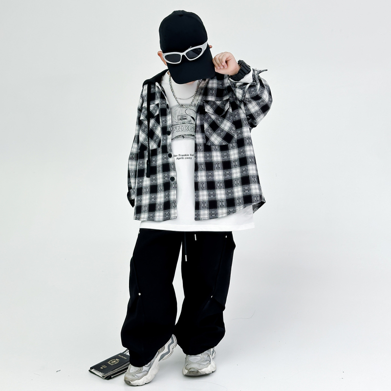 Dječja karirana košulja-jakna, korejski stil, ovratnik tip Lapel, 80% pamuk, jesen 2025