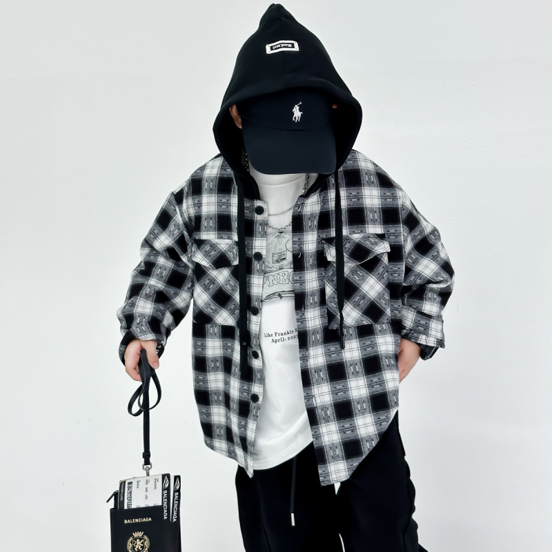 Dječja karirana košulja-jakna, korejski stil, ovratnik tip Lapel, 80% pamuk, jesen 2025