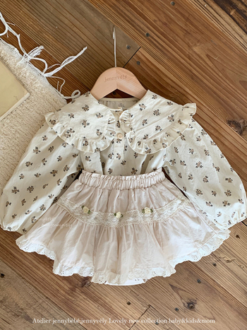 Beebitüdrukute puuvillane särk - Korea stiilis, lilleline ääristus kaeluses, pikkade varrukatega, 100% puuvill, 1–3 aastat