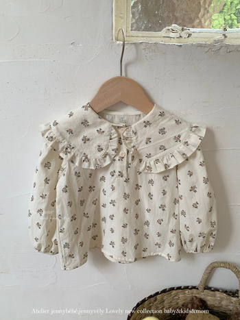 Beebitüdrukute puuvillane särk - Korea stiilis, lilleline ääristus kaeluses, pikkade varrukatega, 100% puuvill, 1–3 aastat