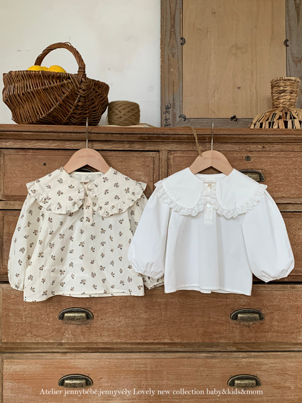 Beebitüdrukute puuvillane särk - Korea stiilis, lilleline ääristus kaeluses, pikkade varrukatega, 100% puuvill, 1–3 aastat