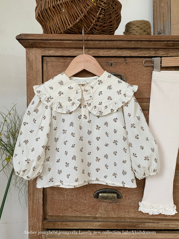 Beebitüdrukute puuvillane särk - Korea stiilis, lilleline ääristus kaeluses, pikkade varrukatega, 100% puuvill, 1–3 aastat