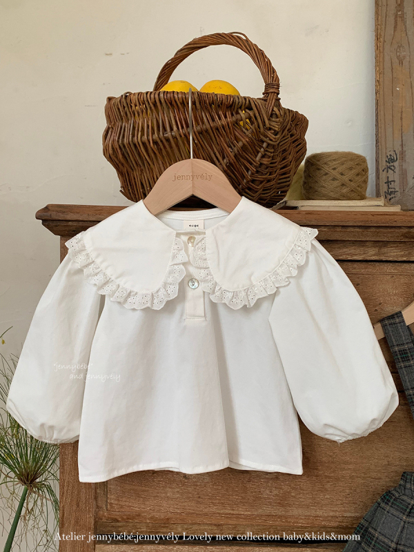 Beebitüdrukute puuvillane särk - Korea stiilis, lilleline ääristus kaeluses, pikkade varrukatega, 100% puuvill, 1–3 aastat