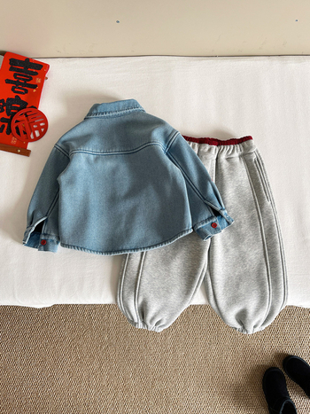 Dječja denims košulja s izvezenim ponyjem – japansko-korejski stil, fleece podstava, dugi rukav, unisex, uzrast 3–8 godina, zima 2025