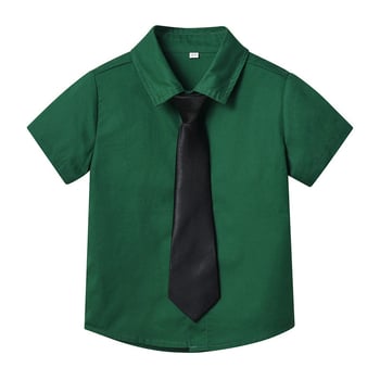 Cămașă pentru copii în stil coreean, mânecă scurtă, gulă rever, 90% bumbac (Guler: rever; Mâneci: scurte; Material: 90% bumbac; Sezon: Vară; Vârstă: 8+)