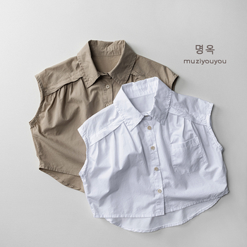 Dječja pamučna majica bez rukava, unisex, korejski stil, ovratnik tipa lapel, ljeto 2025
