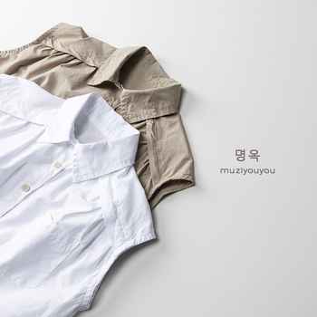 Dječja pamučna majica bez rukava, unisex, korejski stil, ovratnik tipa lapel, ljeto 2025