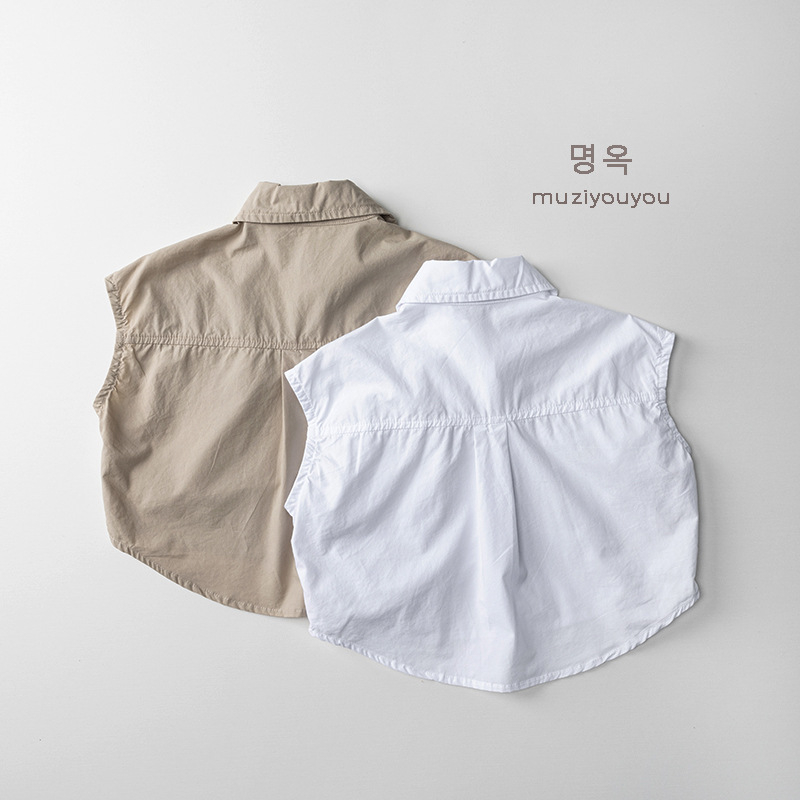 Dječja pamučna majica bez rukava, unisex, korejski stil, ovratnik tipa lapel, ljeto 2025