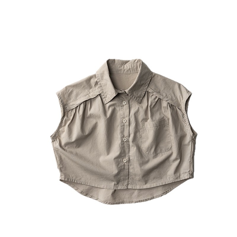 Dječja pamučna majica bez rukava, unisex, korejski stil, ovratnik tipa lapel, ljeto 2025