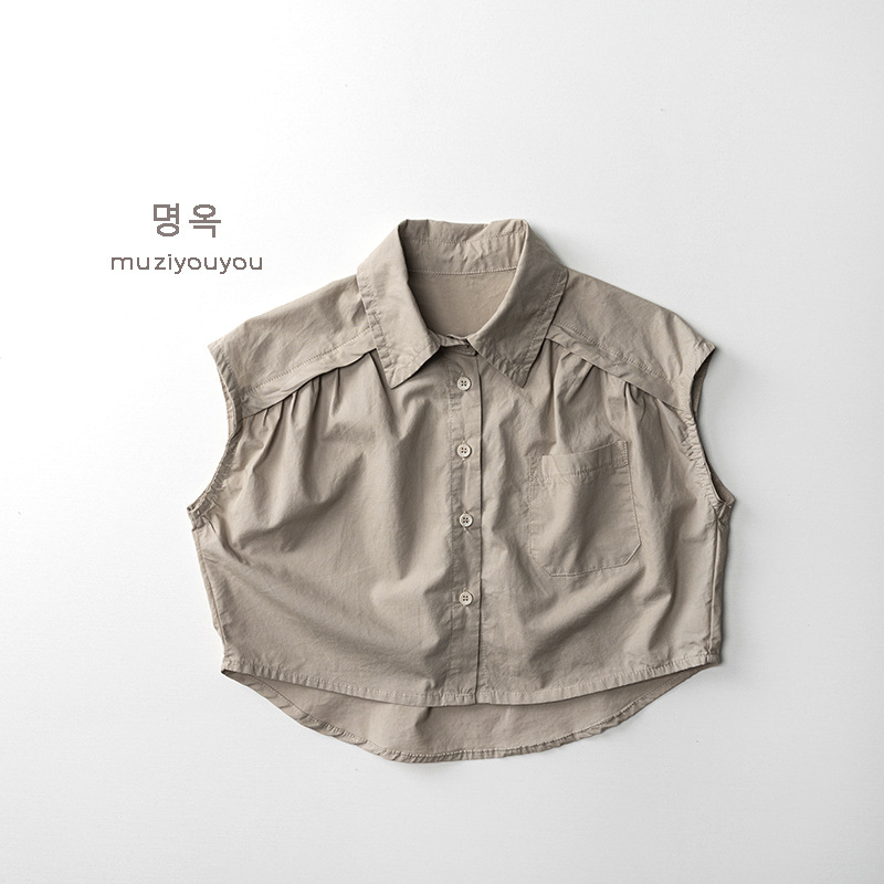 Dječja pamučna majica bez rukava, unisex, korejski stil, ovratnik tipa lapel, ljeto 2025