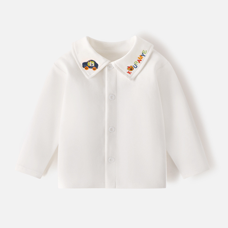Unisex dječja polo majica s dugim rukavima i ovratnikom tipa lapel, 100% pamuk; pogodna za proljeće, jesen i zimu; uzorci: životinje, crtani likovi, slova, cvijeće