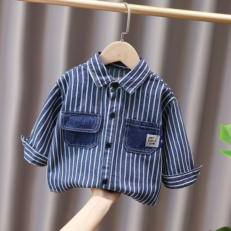 Dječja traper jakna s vertikalnim prugama, dugi rukavi, 80% pamuka, korejski stil, za djecu od 3 do 8 godina