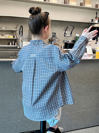 Dječja karirana pamuk košulja, srednje duljine, dugi rukav, ovratnik s reverom, 80% pamuk, proljeće–jesen