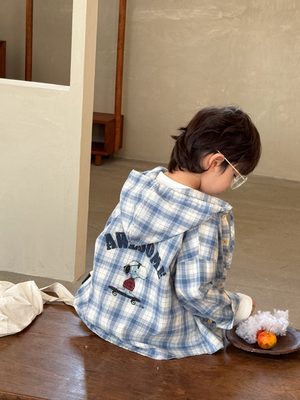 Dječja kapuljača jakna s kariranim printom i crtanim motivom, korejski stil, unisex, jesen, za djecu 3–8 godina