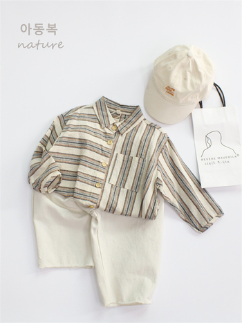 Cămașă pentru copii, stil coreean, guler rever, cu dungă, bumbac 95%, mâneci lungi, pentru copii 3-8 ani