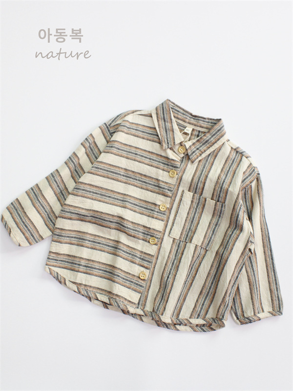 Cămașă pentru copii, stil coreean, guler rever, cu dungă, bumbac 95%, mâneci lungi, pentru copii 3-8 ani