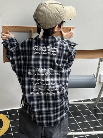 Cămașă pentru copii în carouri, etichetă brodată la guler, din bumbac, mâneci lungi, unisex, stil coreean, toamnă 2025