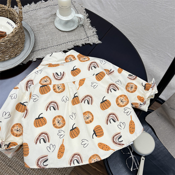 Cămașă pentru copii cu mânecă lungă, stil K-style, guler tip lapel, bumbac, imprimeu desen animat