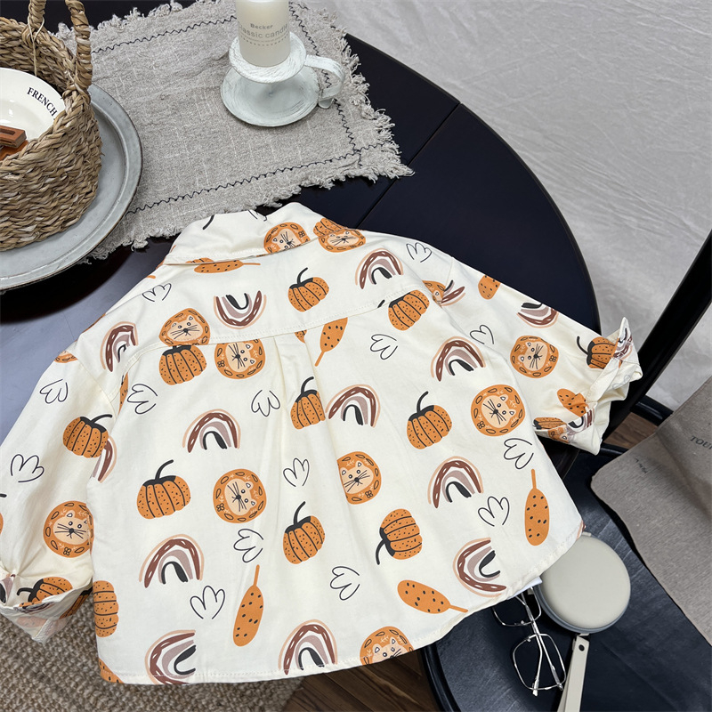 Cămașă pentru copii cu mânecă lungă, stil K-style, guler tip lapel, bumbac, imprimeu desen animat
