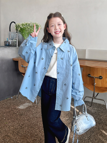 Cămașă pentru copii din bumbac 100%, stil coreean, guler rever, mâneci lungi, pentru copii peste 8 ani