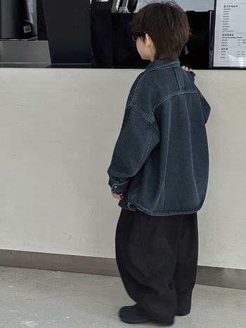 Момчешка дънкова риза с подплата от флис, яка лафел, дълги ръкави, 80% памук / 20% полиестер, меко третиране, есен 2025