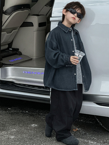 Момчешка дънкова риза с подплата от флис, яка лафел, дълги ръкави, 80% памук / 20% полиестер, меко третиране, есен 2025