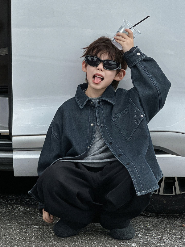 Момчешка дънкова риза с подплата от флис, яка лафел, дълги ръкави, 80% памук / 20% полиестер, меко третиране, есен 2025