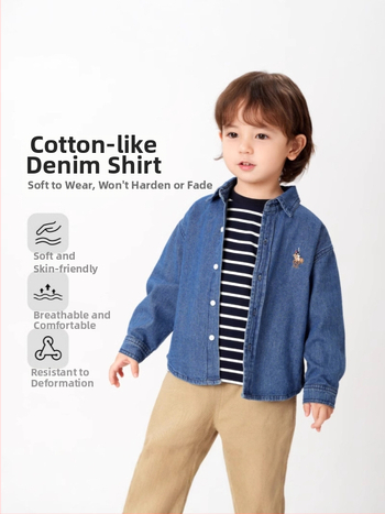 Детска памучна риза, дълги ръкави, ла-пел яка, корейски стил, 100% памук, за възраст 3–8 години