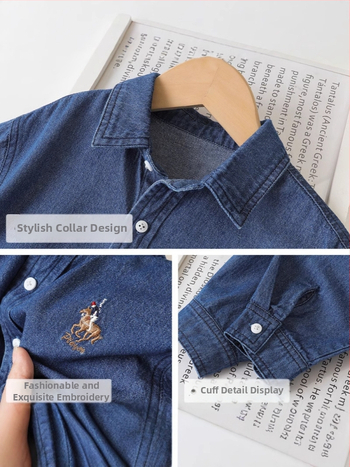 Детска памучна риза, дълги ръкави, ла-пел яка, корейски стил, 100% памук, за възраст 3–8 години