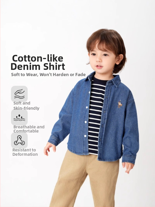 Детска памучна риза, дълги ръкави, ла-пел яка, корейски стил, 100% памук, за възраст 3–8 години