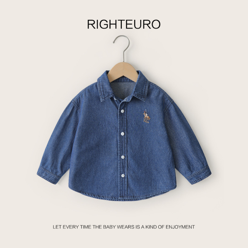 Детска памучна риза, дълги ръкави, ла-пел яка, корейски стил, 100% памук, за възраст 3–8 години