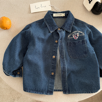 Детска деним риза, корейски стил, дълъг ръкав, Turn-down collar, есен