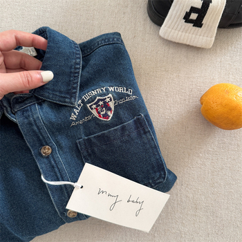 Детска деним риза, корейски стил, дълъг ръкав, Turn-down collar, есен