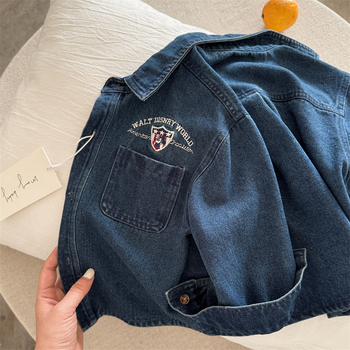 Детска деним риза, корейски стил, дълъг ръкав, Turn-down collar, есен