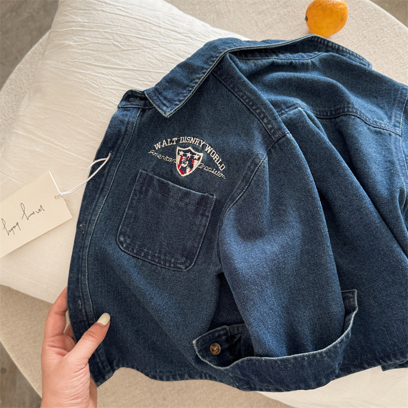 Детска деним риза, корейски стил, дълъг ръкав, Turn-down collar, есен